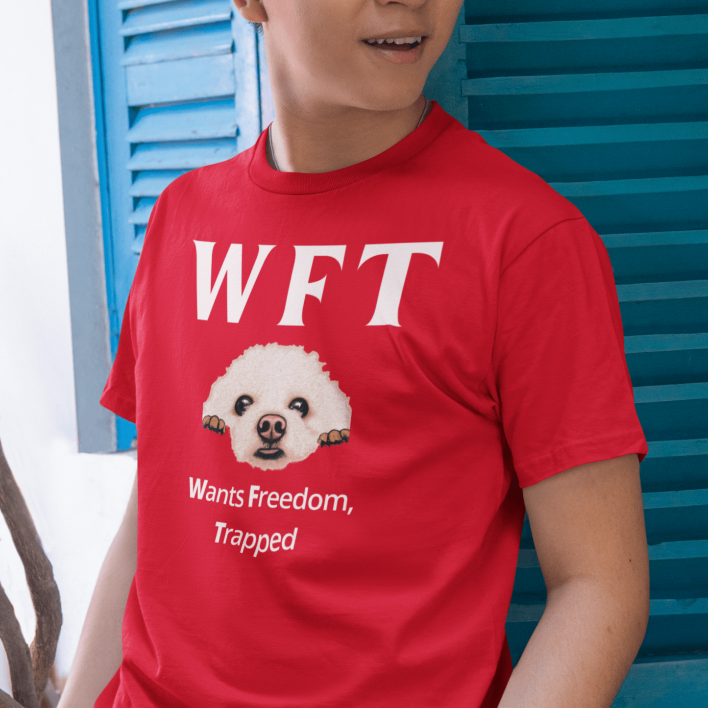 "WFT – Wants Freedom, Trapped"-Unisex Bichon Frise T-Shirt for Dog Owners