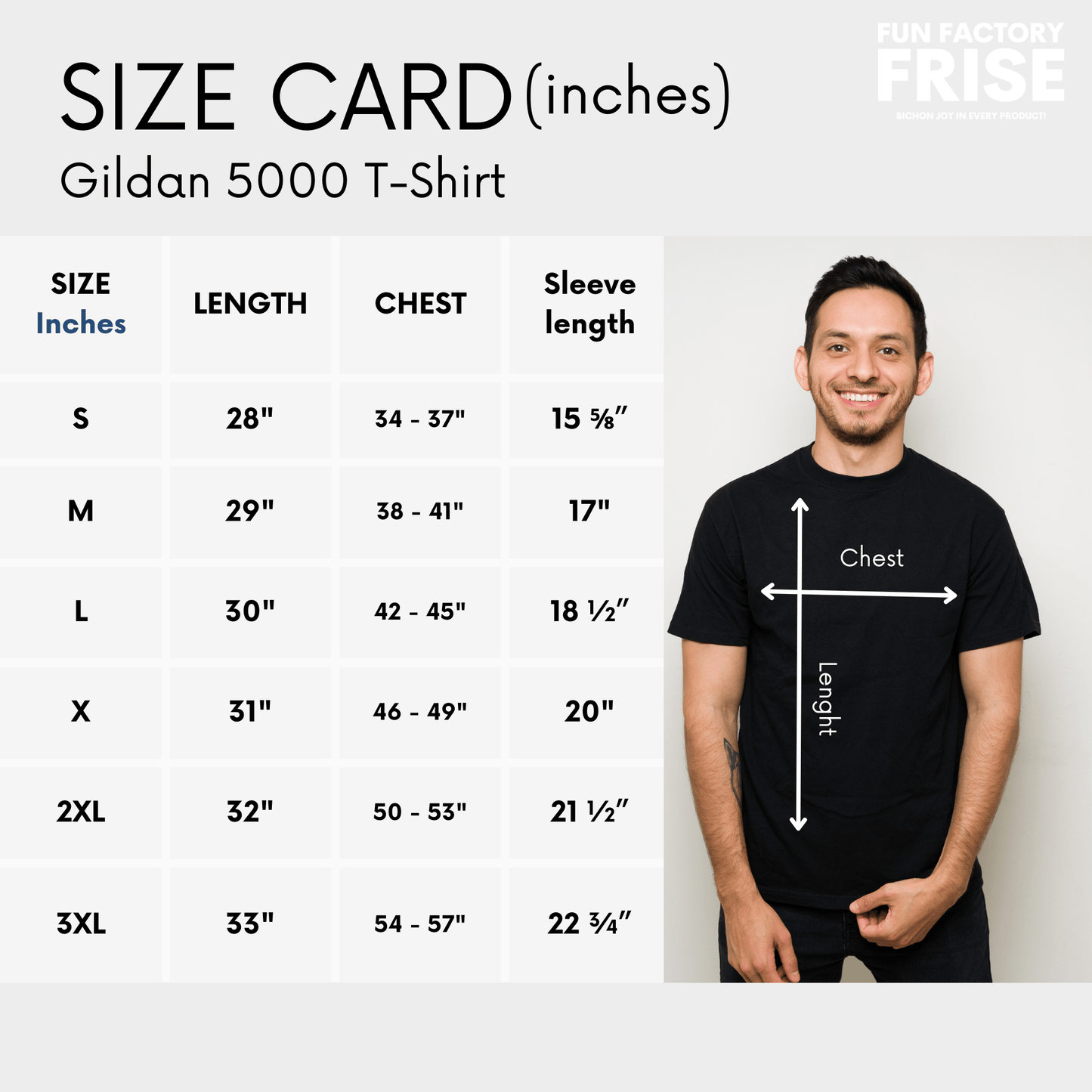 Man Size Chart T-shirt inches gilda 5000 Fun Factory Frise