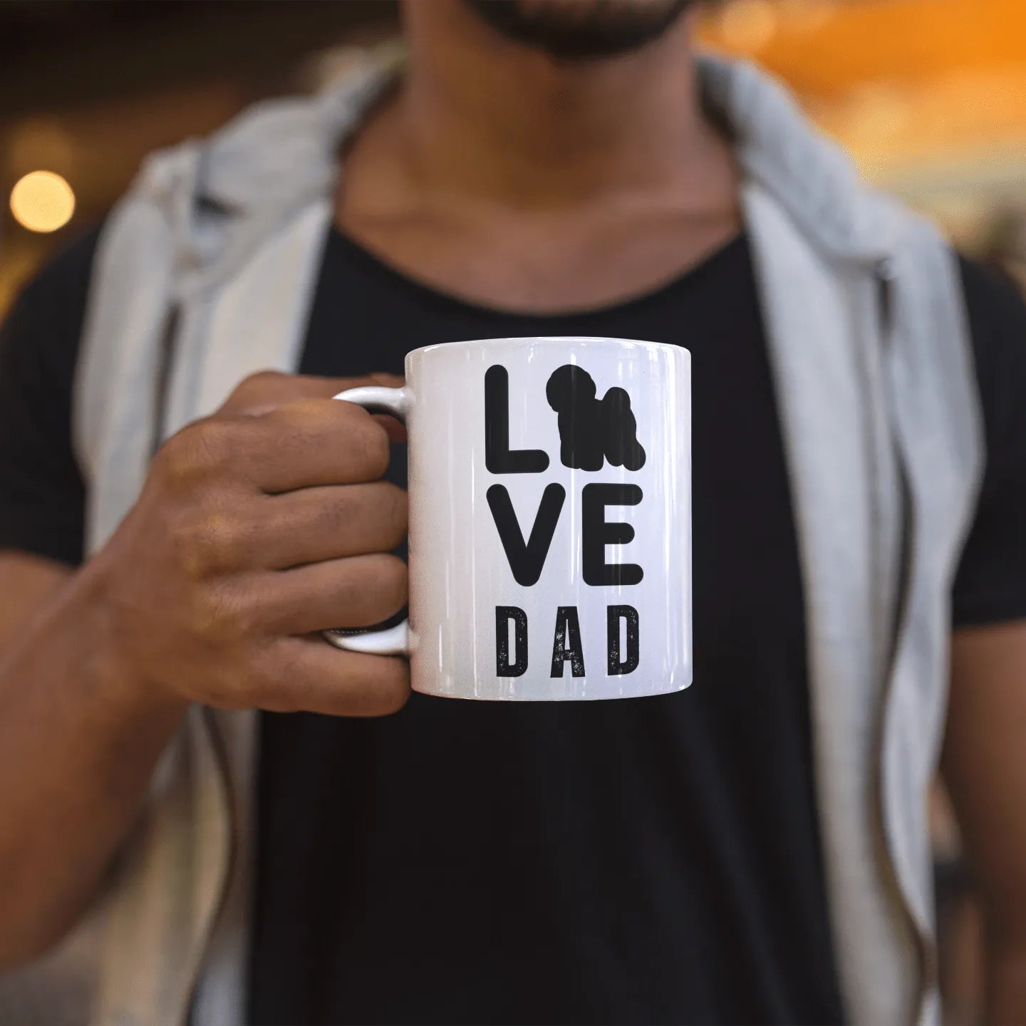 "Love Dad" Bichon frise Siluett - White glossy mug