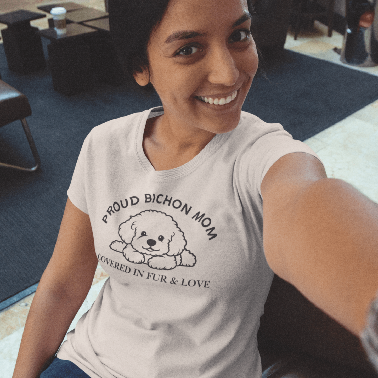 "Proud Bichon Mom – Covered in Fur & Love"-Unisex Bichon Frise T-Shirt for Dog Owners