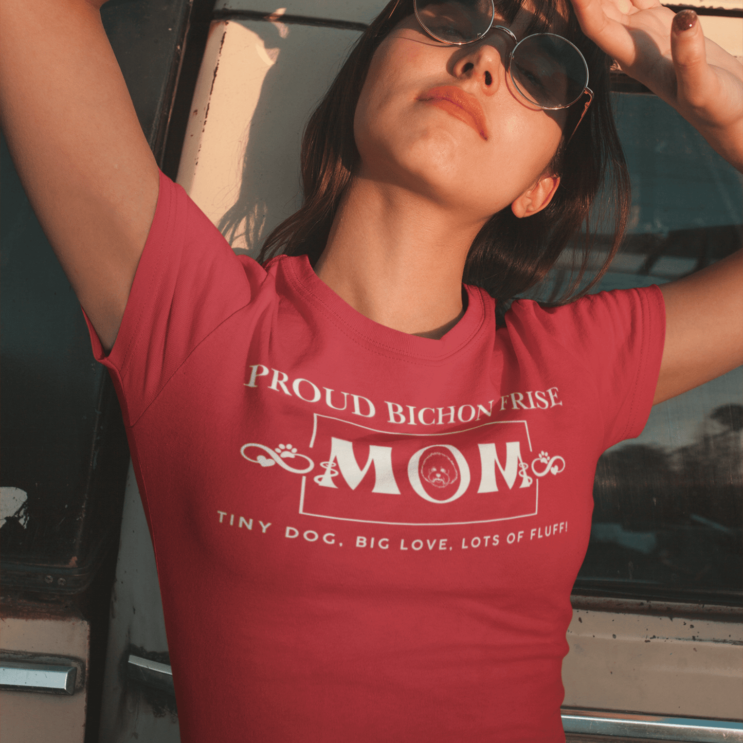 "Proud Bichon Mom – Tiny Dog, Big Love, Lots of Fluff!"-Unisex Bichon Frise T-Shirt for Dog Owners