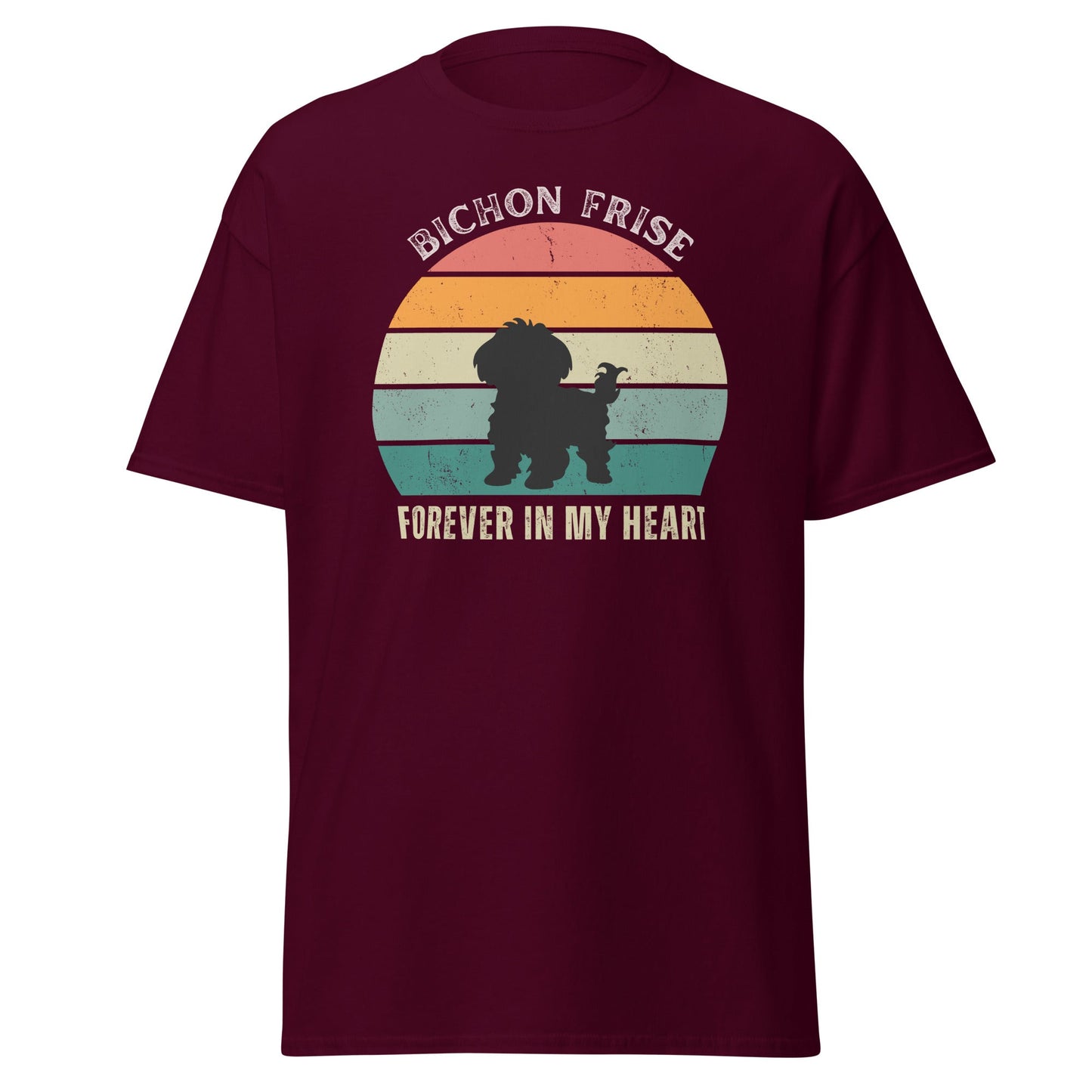 "Forever In My Heart funny unisex t-shirt with cute Bichon Frise dog illustration, heartfelt and playful design for dog lovers, perfect gift for Bichon owners"
