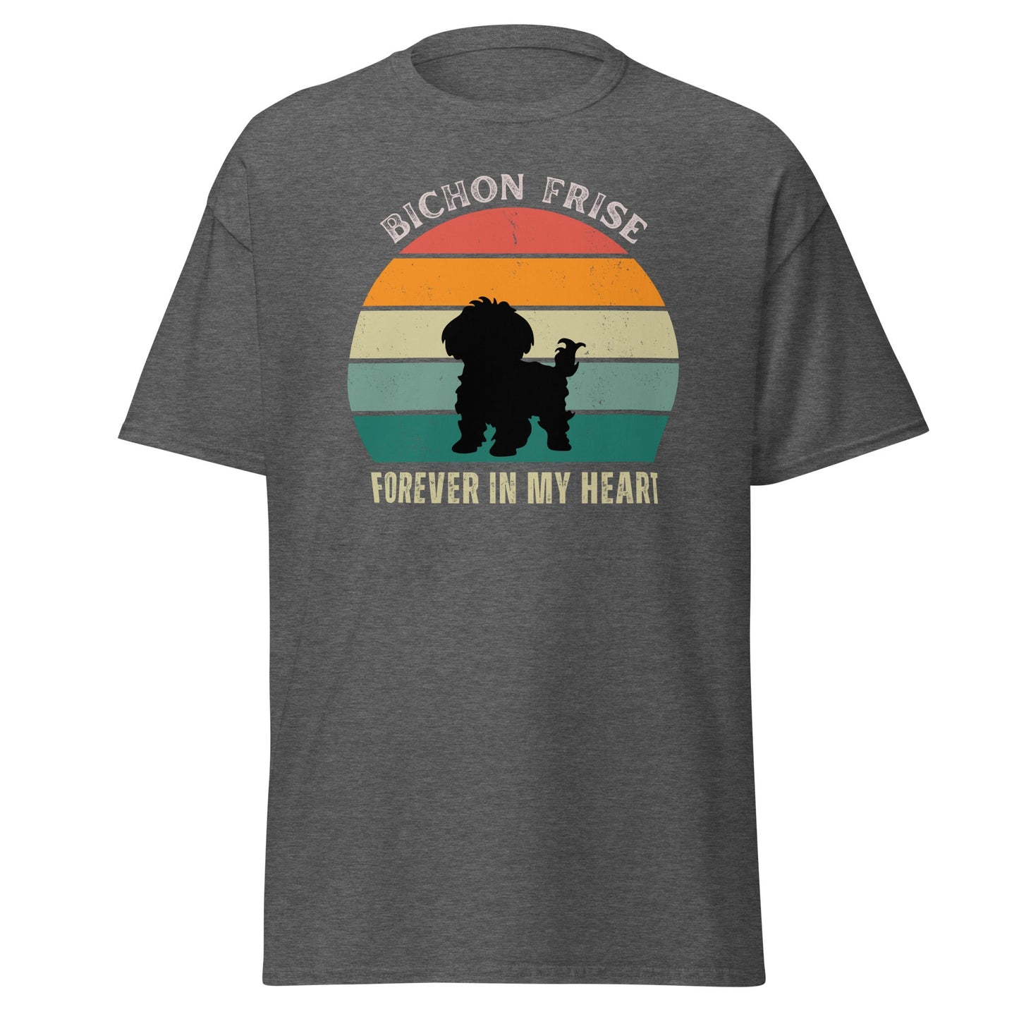 "Forever In My Heart funny unisex t-shirt with cute Bichon Frise dog illustration, heartfelt and playful design for dog lovers, perfect gift for Bichon owners"