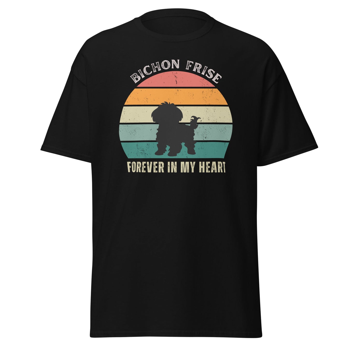 "Forever In My Heart funny unisex t-shirt with cute Bichon Frise dog illustration, heartfelt and playful design for dog lovers, perfect gift for Bichon owners"