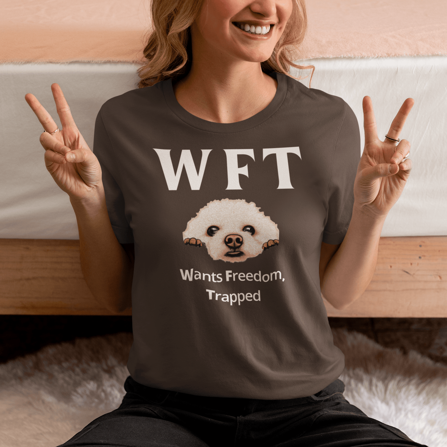 "WFT – Wants Freedom, Trapped"-Unisex Bichon Frise T-Shirt for Dog Owners