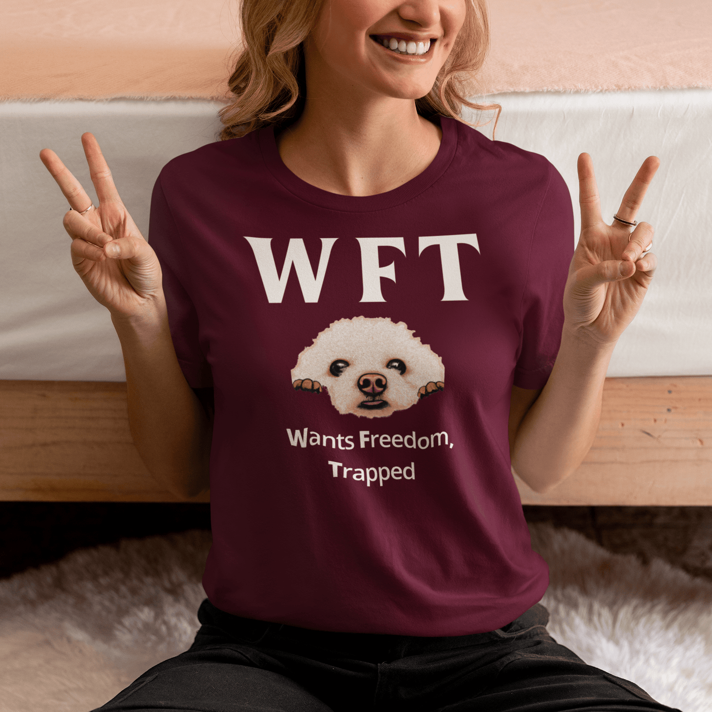 "WFT – Wants Freedom, Trapped"-Unisex Bichon Frise T-Shirt for Dog Owners