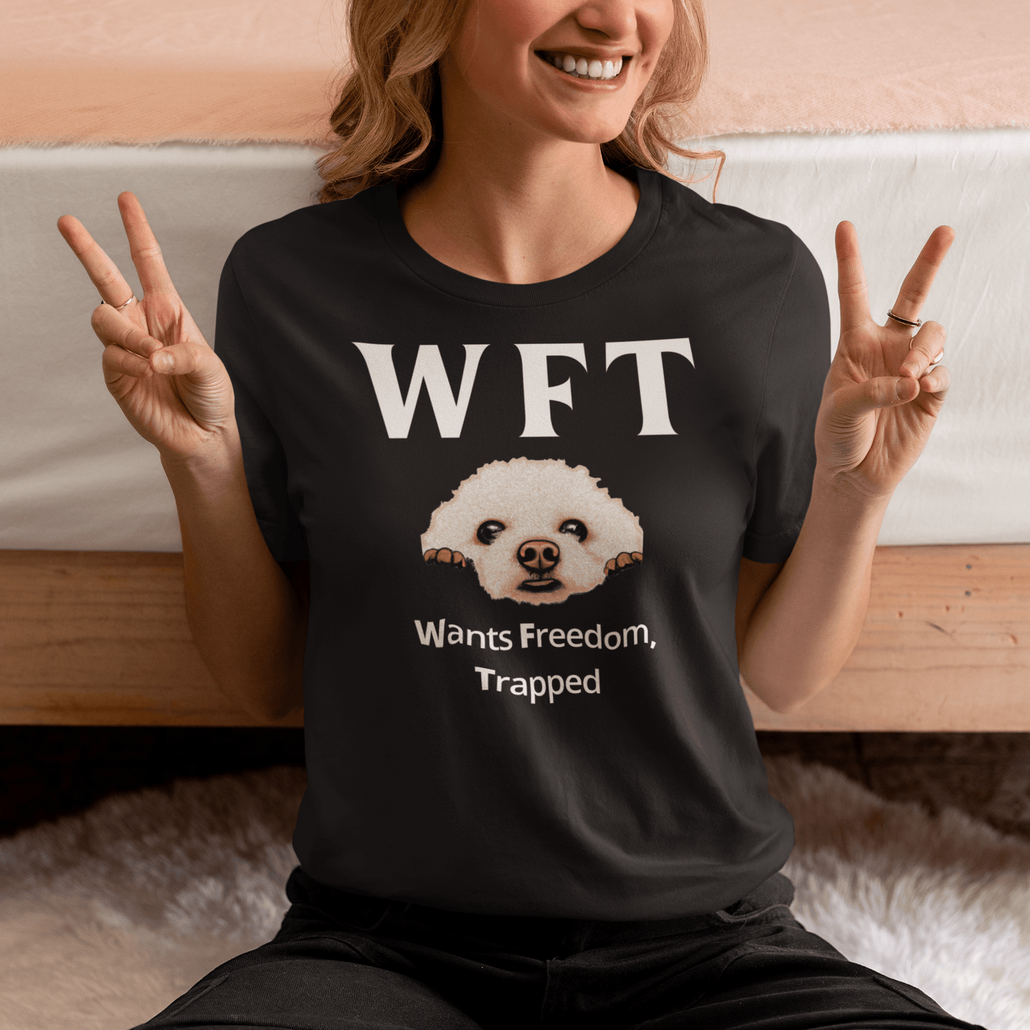 "WFT – Wants Freedom, Trapped"-Unisex Bichon Frise T-Shirt for Dog Owners