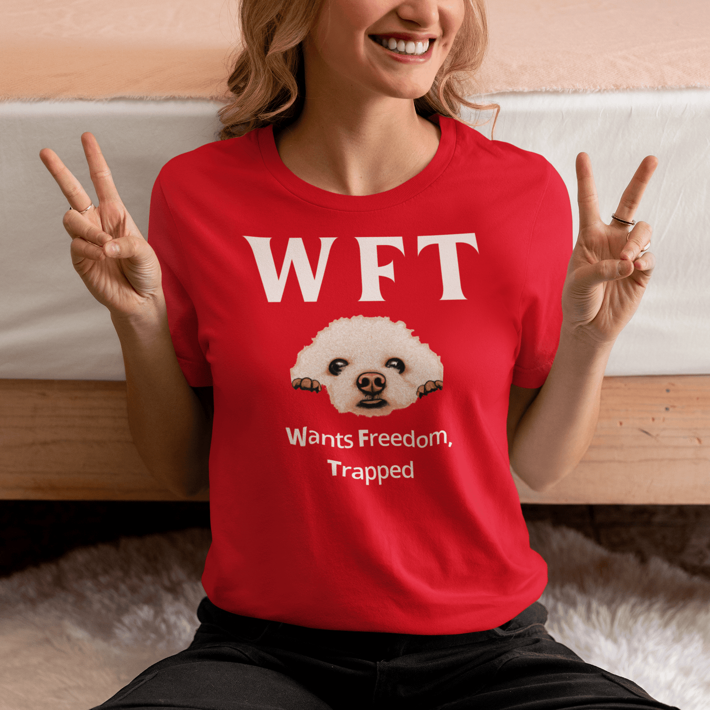 "WFT – Wants Freedom, Trapped"-Unisex Bichon Frise T-Shirt for Dog Owners