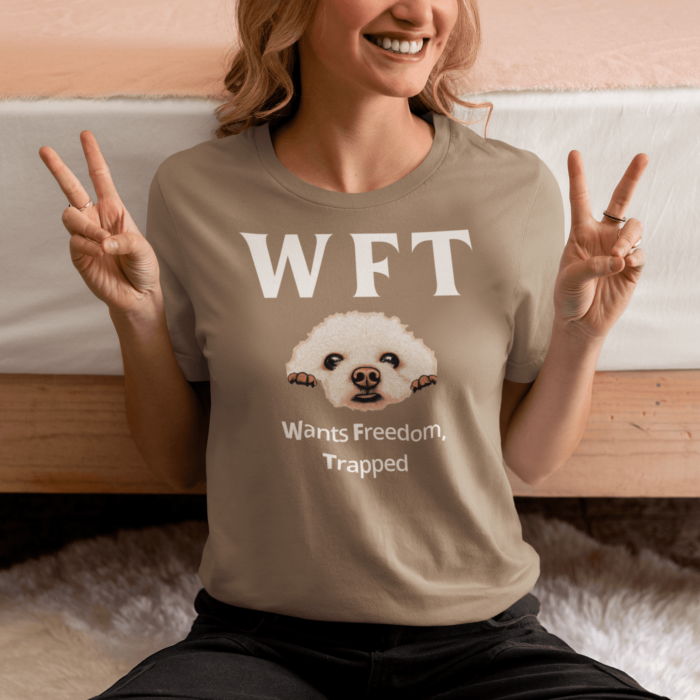 "WFT – Wants Freedom, Trapped"-Unisex Bichon Frise T-Shirt for Dog Owners