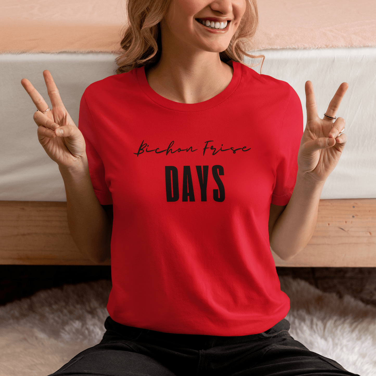 "Funny 'Bichon Frise Days' unisex black text T-shirt for Bichon Frise dog owners – festive and unique design perfect for pet lovers."