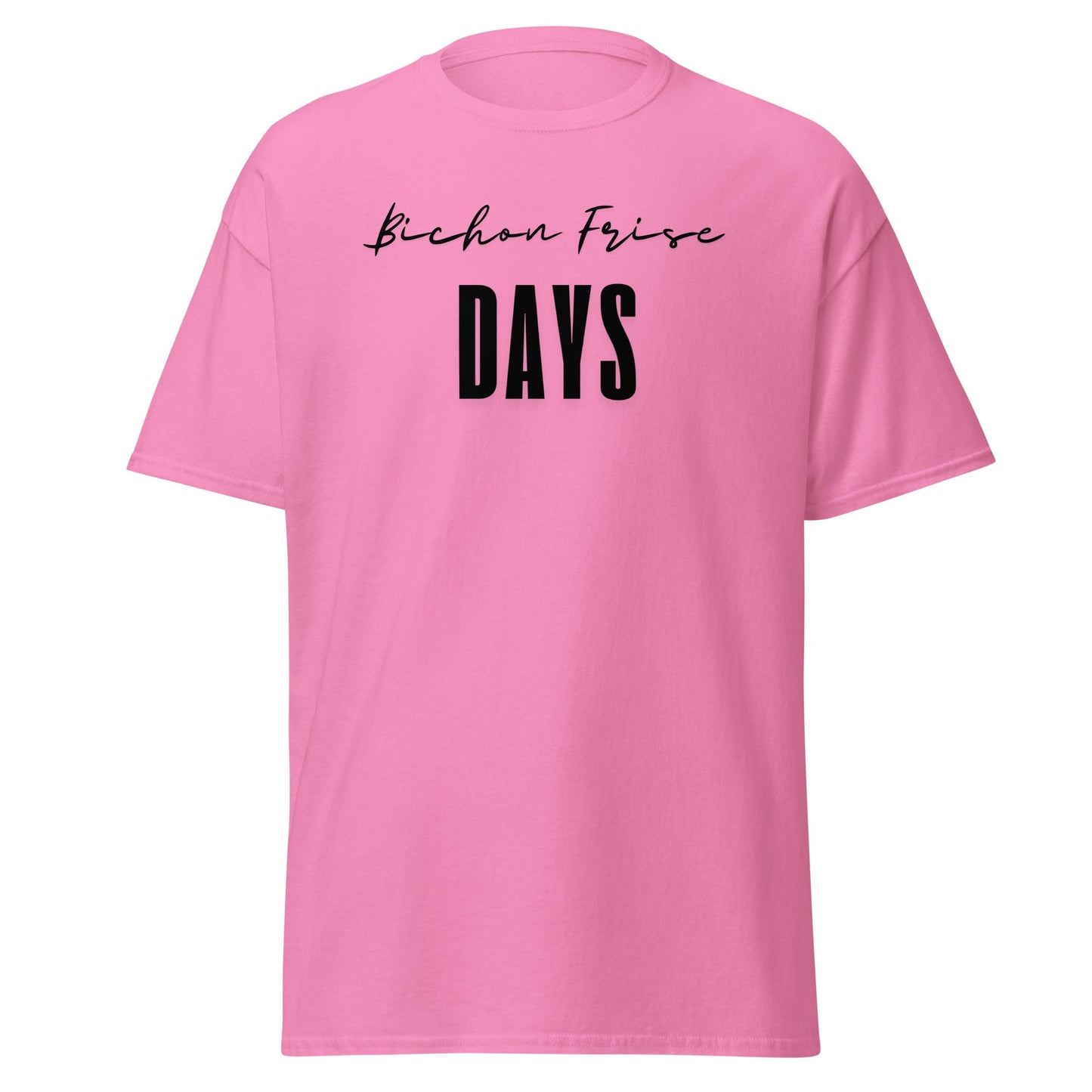 "Funny 'Bichon Frise Days' unisex black text T-shirt for Bichon Frise dog owners – festive and unique design perfect for pet lovers."