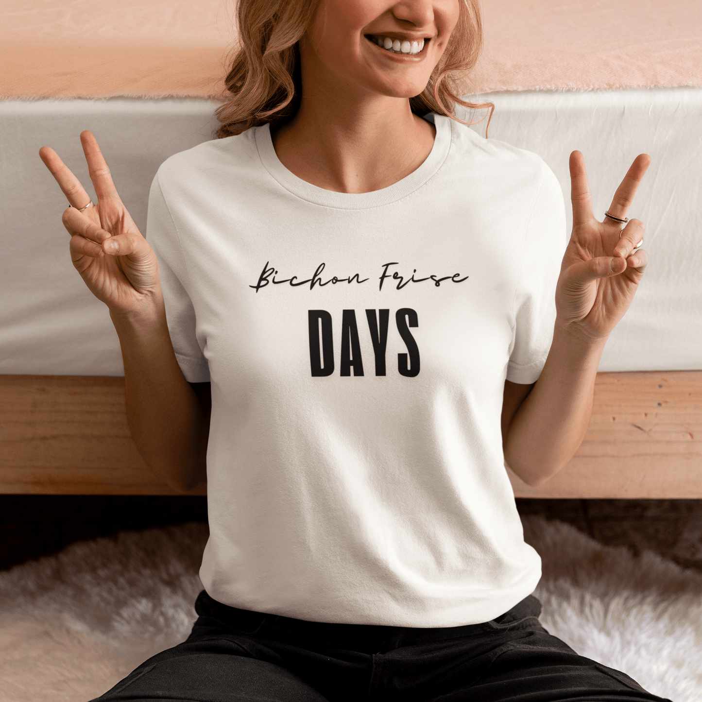 "Funny 'Bichon Frise Days' unisex black text T-shirt for Bichon Frise dog owners – festive and unique design perfect for pet lovers."