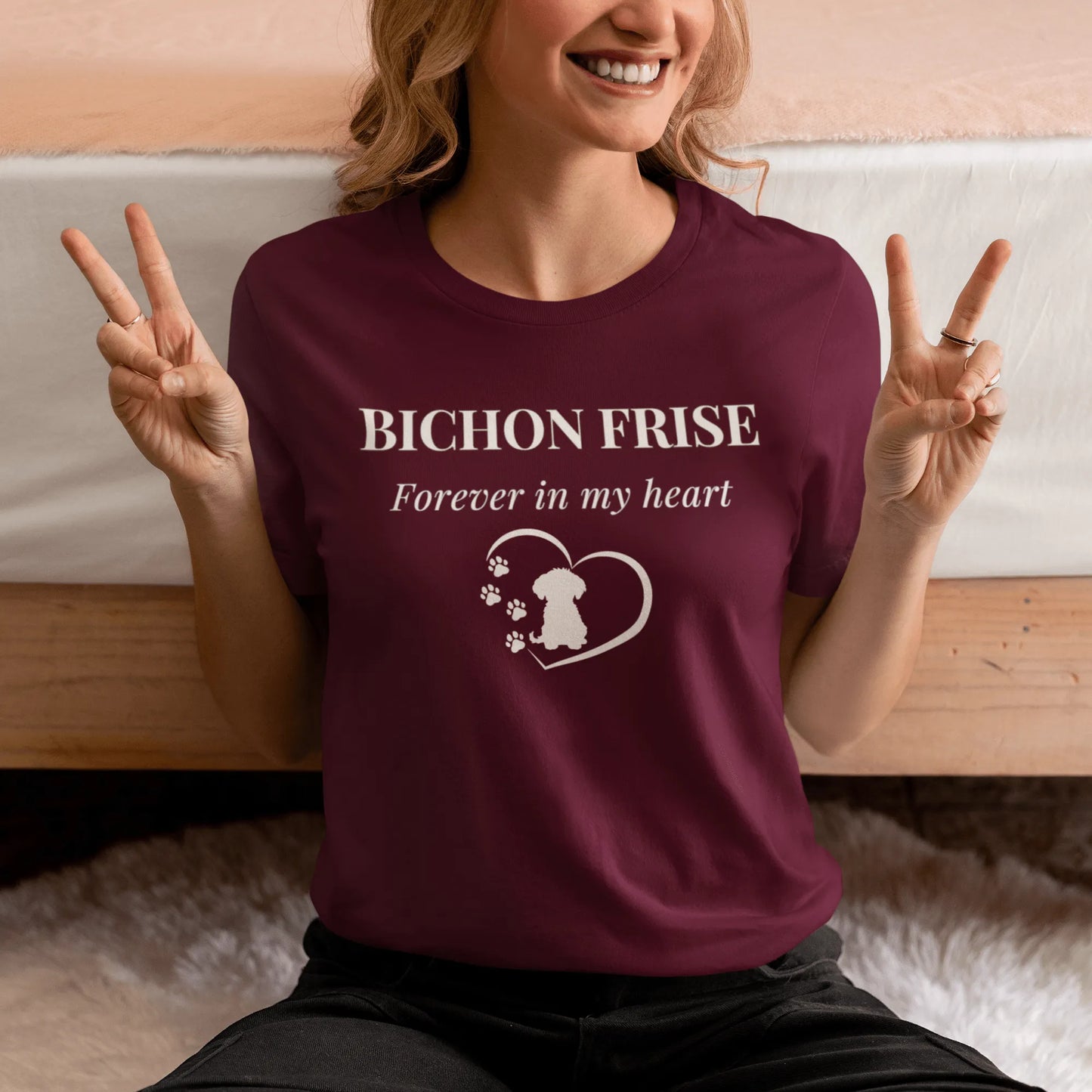 Unisex Bichon Frise T-Shirt for Dog Owners:Bichon Frise Love – "Forever In My Heart"
