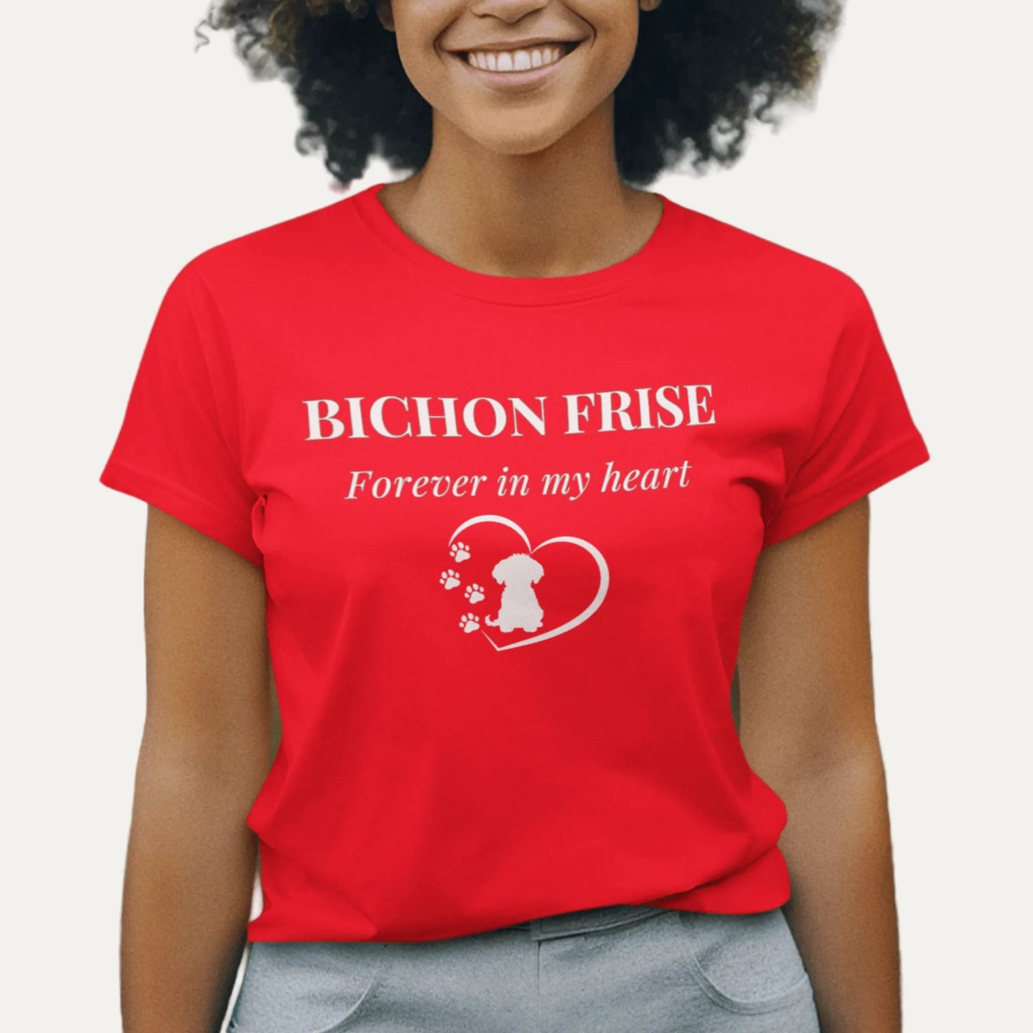 Unisex Bichon Frise T-Shirt for Dog Owners:Bichon Frise Love – "Forever In My Heart"