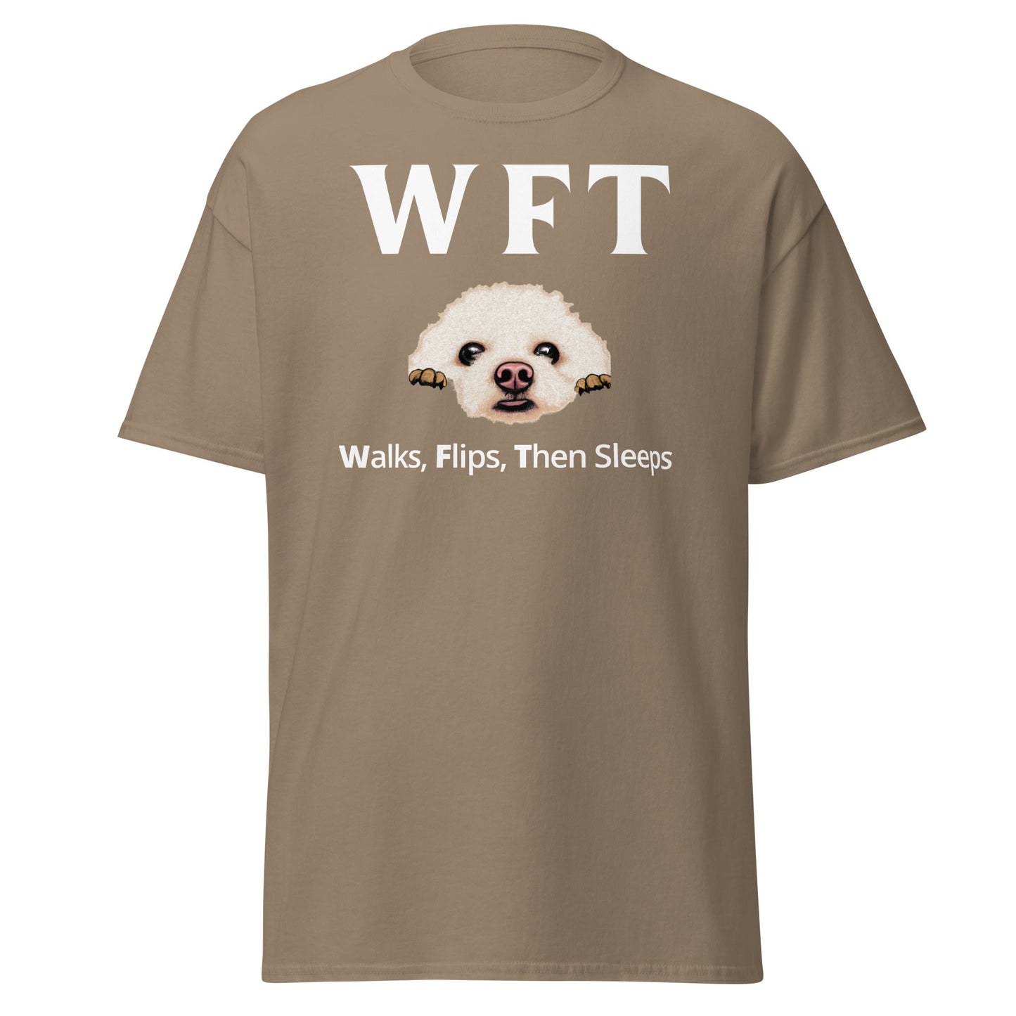 "WFT – Walks, Flips, Then Sleeps"-Unisex Bichon Frise T-Shirt for Dog Owners