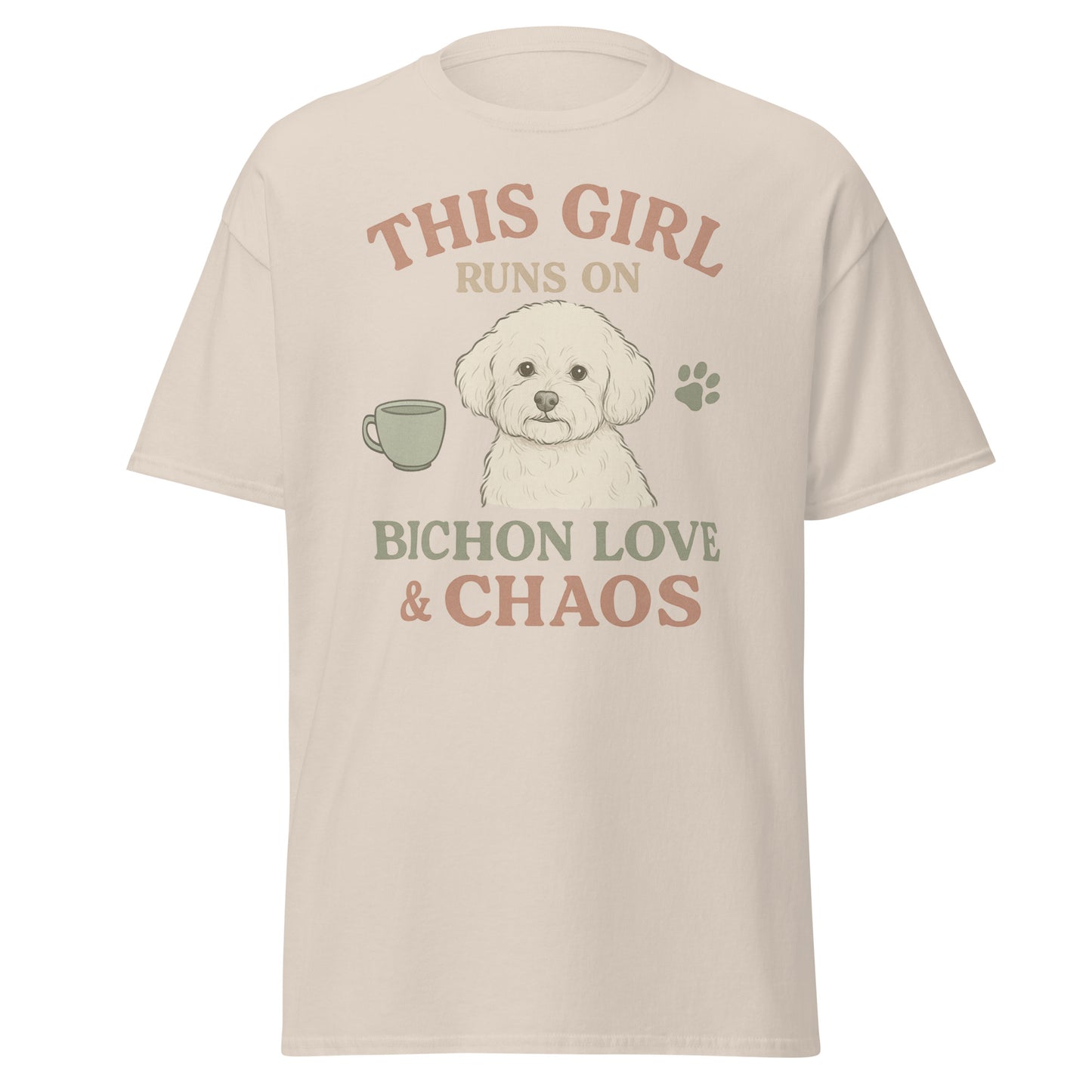 This Girl Runs on Bichon Love & Chaos – Funny Dog Mom T-Shirt for Women