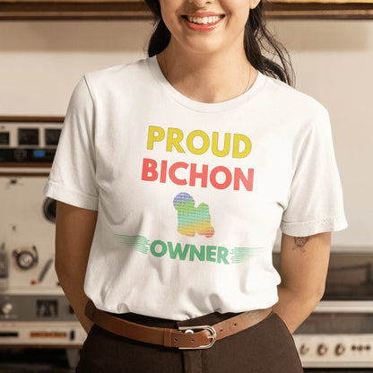 "Colorful and funny unisex Bichon Frise dog owner T-shirt – unique graphic tee for proud Bichon Frise lovers and pet parents."