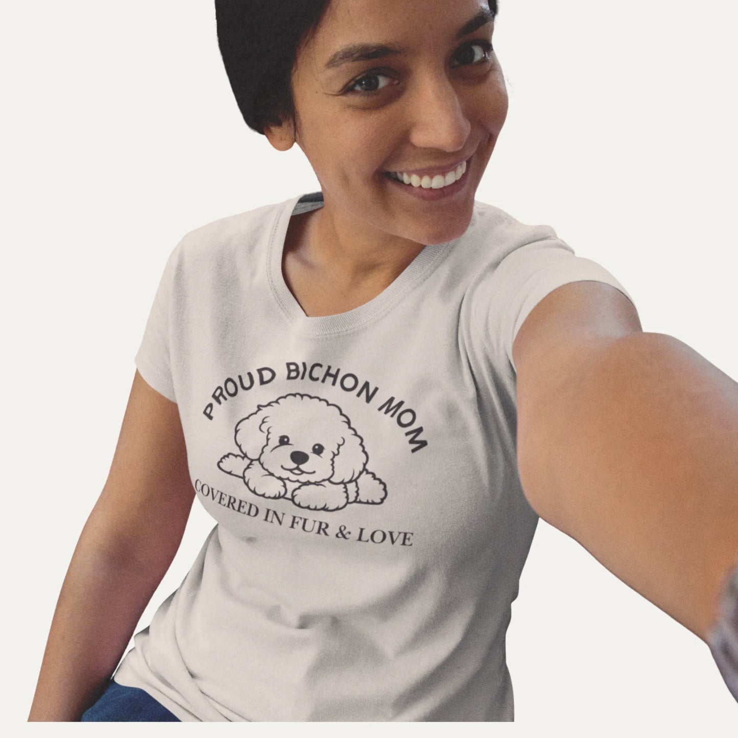 Proud Bichon Mom – Covered in Fur & Love"-Unisex Bichon Frise T-Shirt for Dog Owners