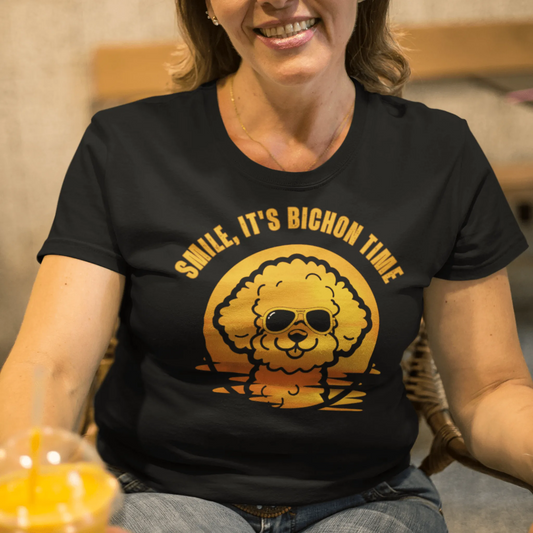 "Smile, It's Bichon Time "-Unisex Bichon Frise T-Shirt for Dog Owners