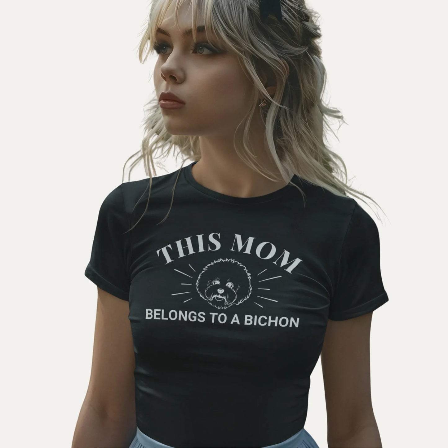 his Mom Belongs to a Bichon"- Unisex Bichon Frise T-Shirt for Dog Owners