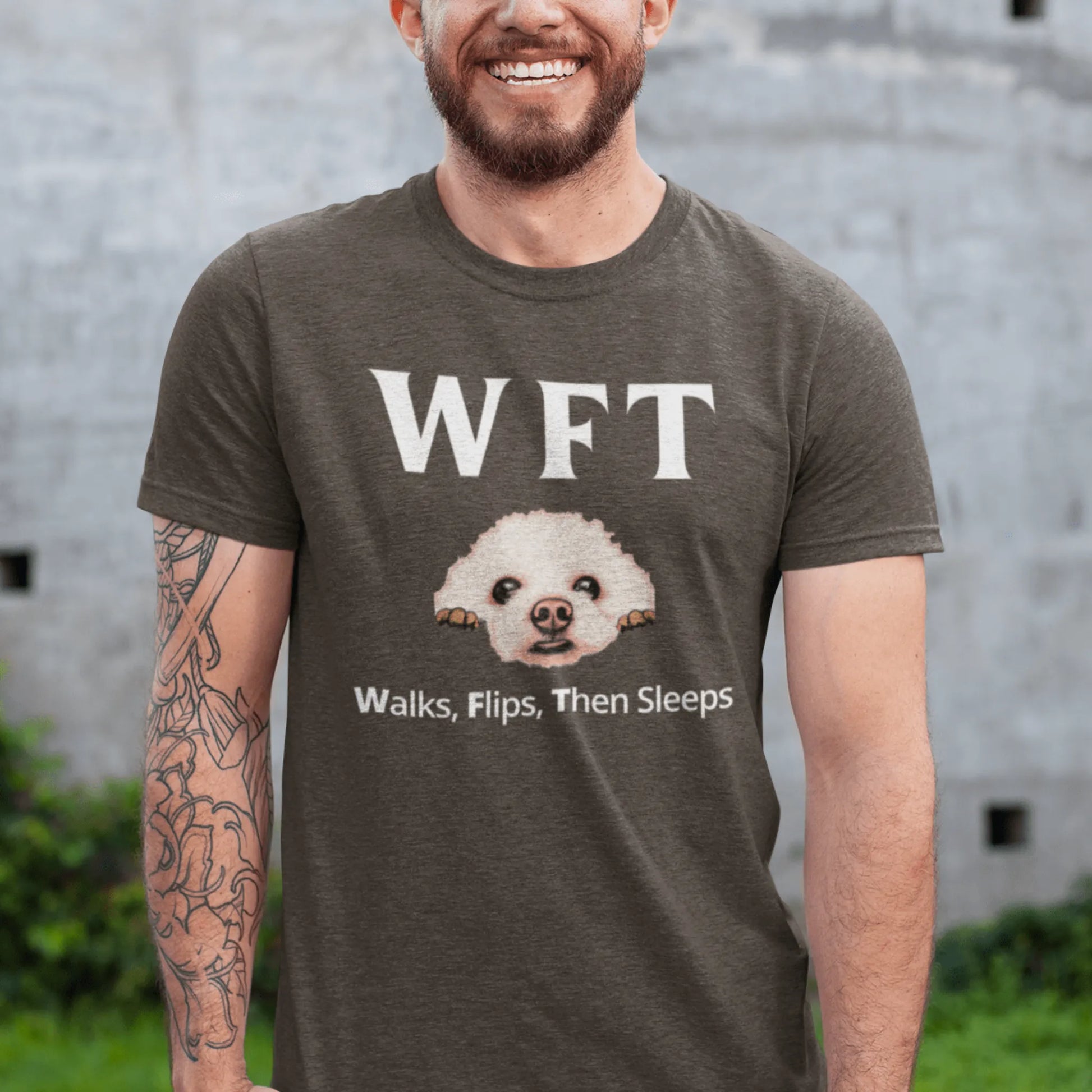 "WFT – Walks, Flips, Then Sleeps"-Unisex Bichon Frise T-Shirt for Dog Owners