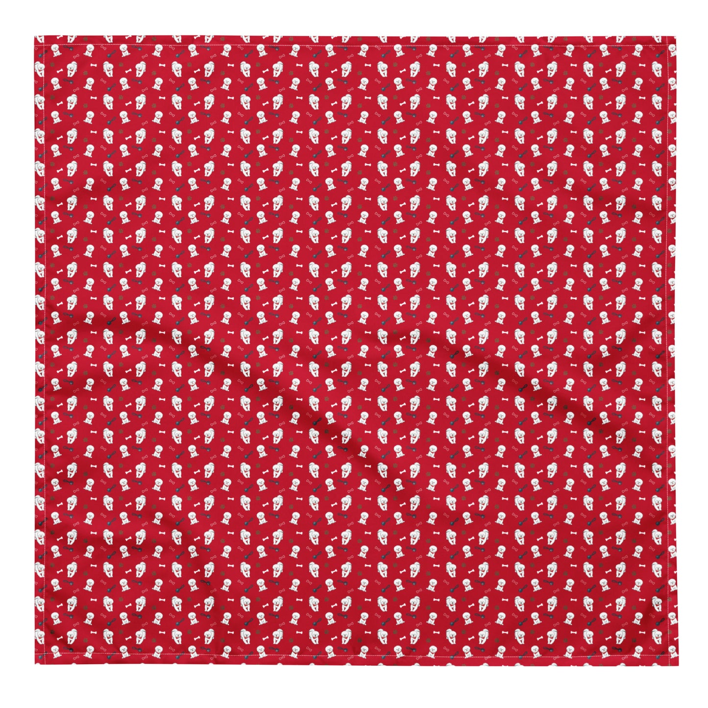 Red Bichon Frise bandana with cute dog and paw print pattern – Fun Factory Frise stylish accessory for dog lovers