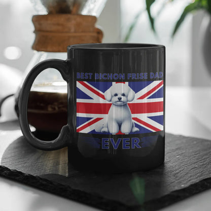 "Best Bichon Frise Dad Ever" English  Flag-Black Glossy Mug for Bichon Frise dog owners