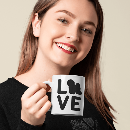 "Bichon Frise Love" silhouette -White glossy mug for Bichon Frise dog owners