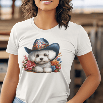Bichon Frise With Cowboy Hat-Unisex Bichon Frise T-Shirt for Dog Owners