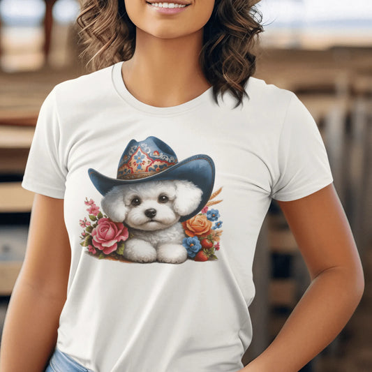 Bichon Frise With Cowboy Hat-Unisex Bichon Frise T-Shirt for Dog Owners