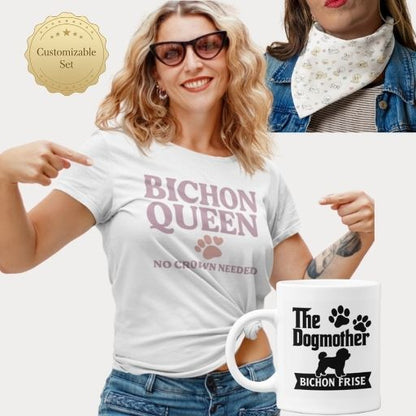 Relaxed home setting featuring Bichon Frise apparel and accessories from the Everyday Joy Set