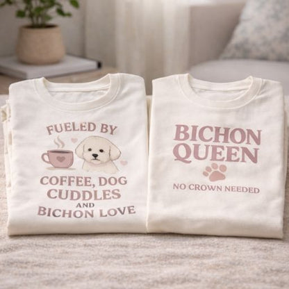 Two Bichon Frise T-shirts styled together as the Everyday Wear Set