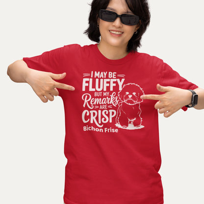 Fluffy but crisp Bichon Frise funny dog T-shirt in red – Playful and humorous design, perfect gift for dog lovers