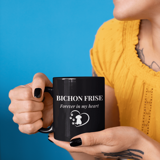 "Forever In My Heart "- Black Glossy Mug for Bichon Frise dog owners