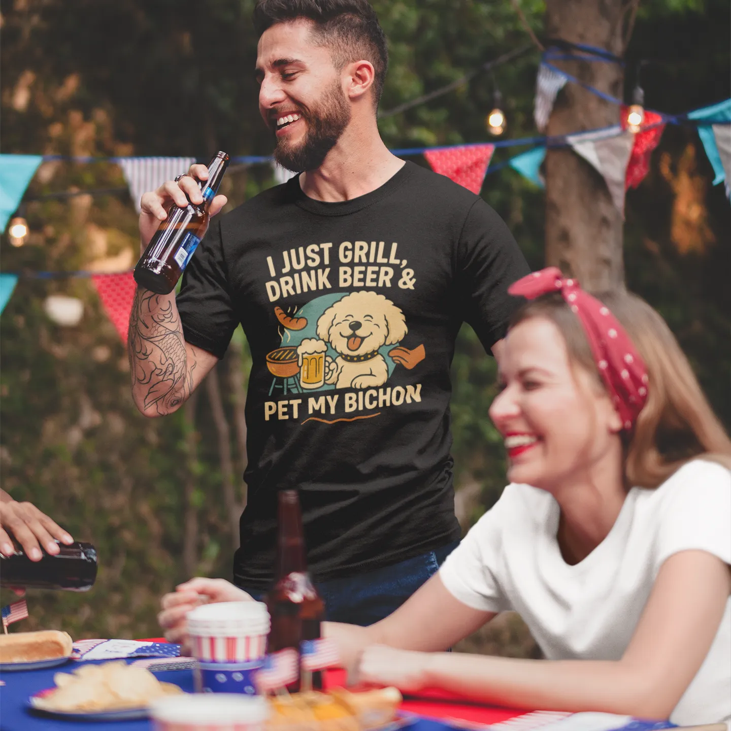 Grill, Beer & Bichon – Funny Dog Dad T-Shirt for Father’s Day