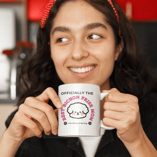 Officially the Best Bichon Mom (According to My Dog)-White glossy mug for Bichon Frise dog owners