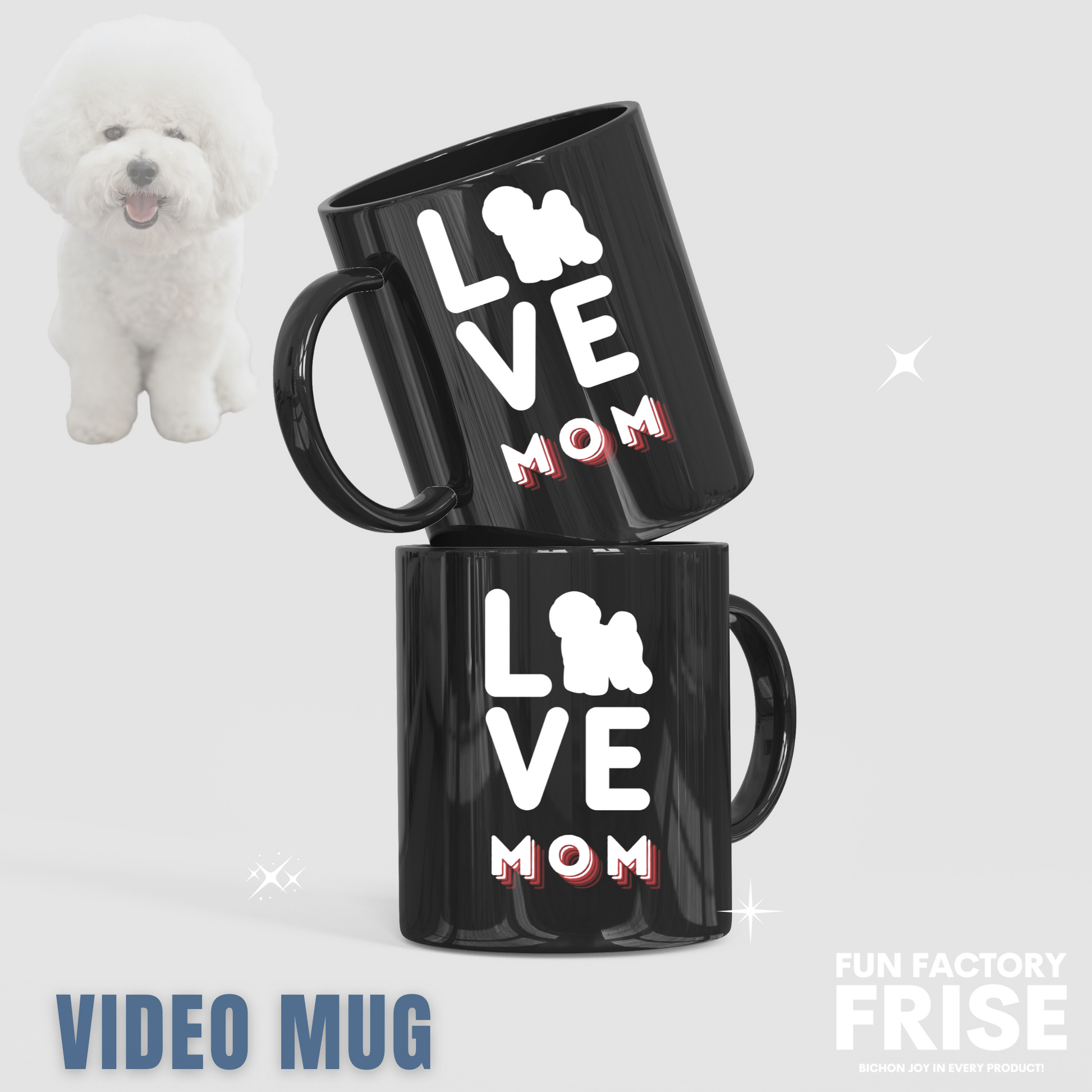 Love Mom-Black Glossy Mug for Bichon Frise dog owners