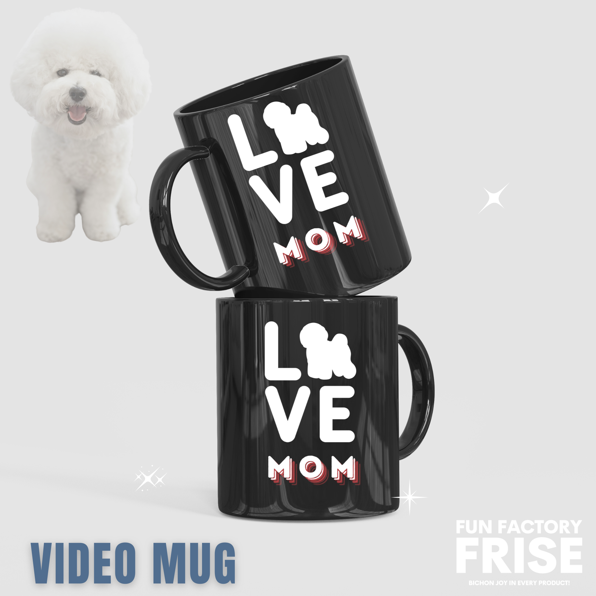 Love Mom-Black Glossy Mug for Bichon Frise dog owners