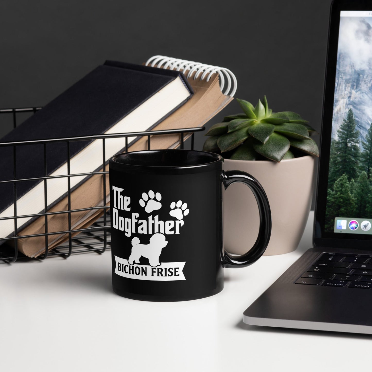 "The Dog Father Bicho Frise" Black Glossy Mug (White Design) - Fun Factory Frise