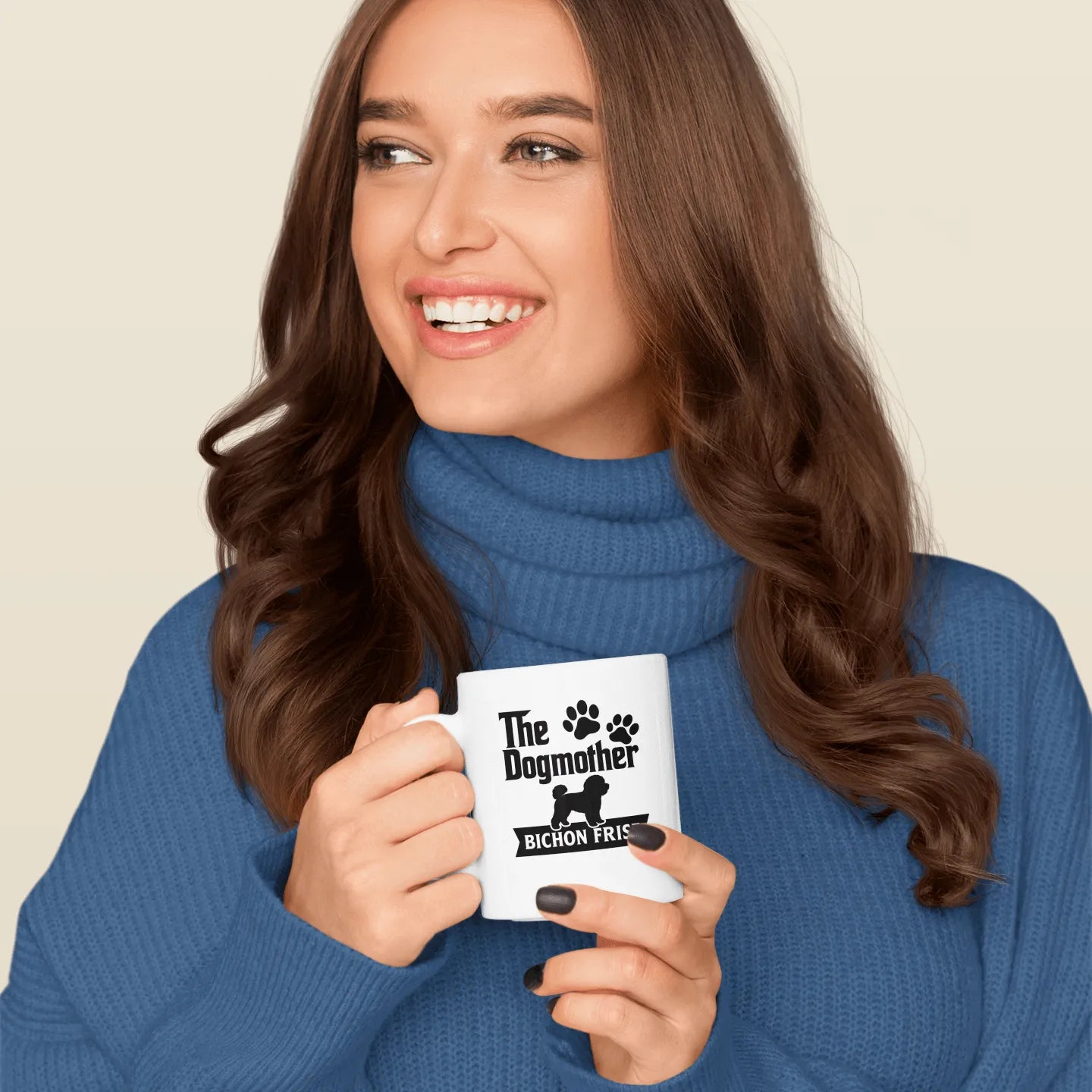 "The Dog Mother Bicho Frise" White Glossy Mug (Black Design) - Fun Factory Frise