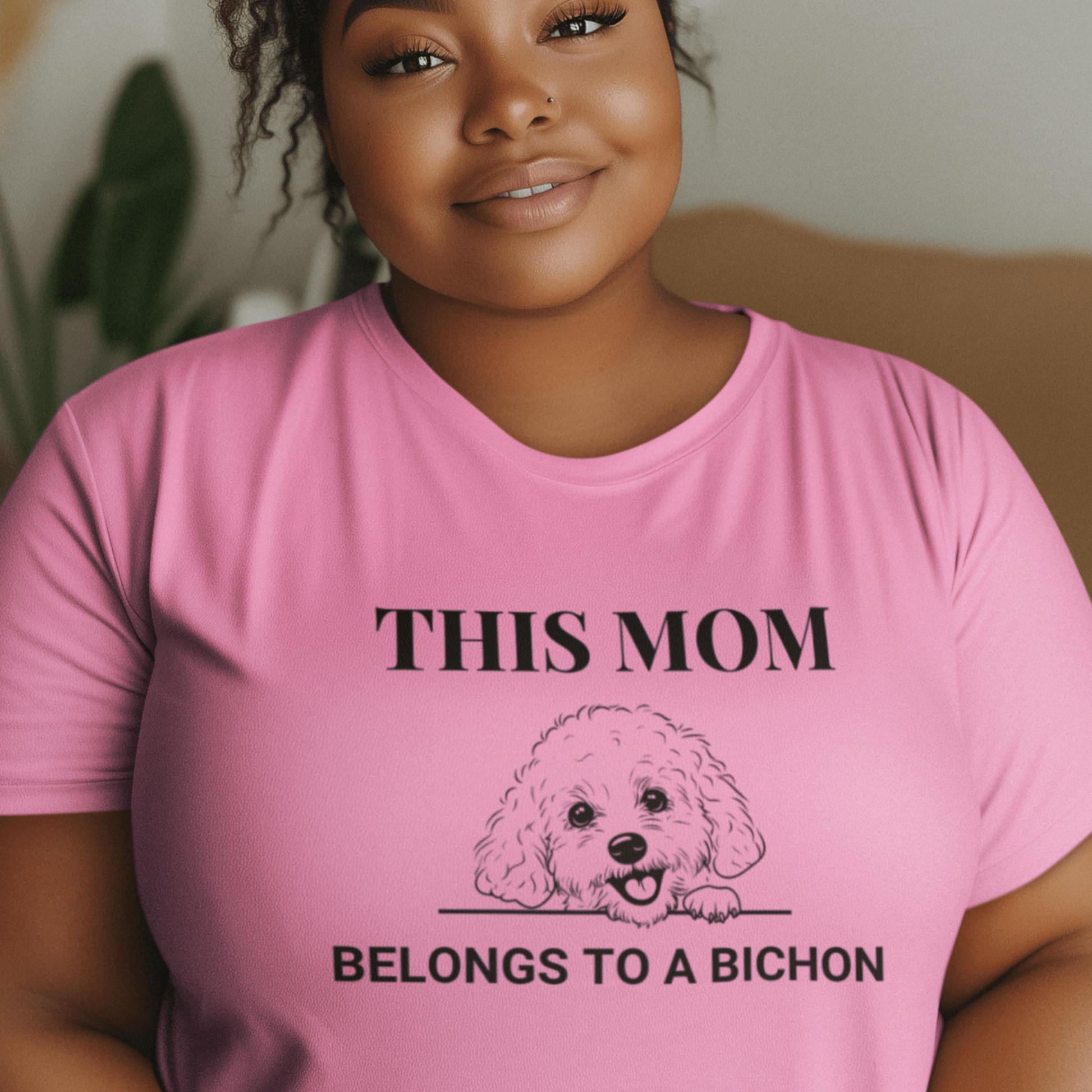 "This Mom Belongs to a Bichon"- Unisex Bichon Frise T-Shirt for Dog Owners