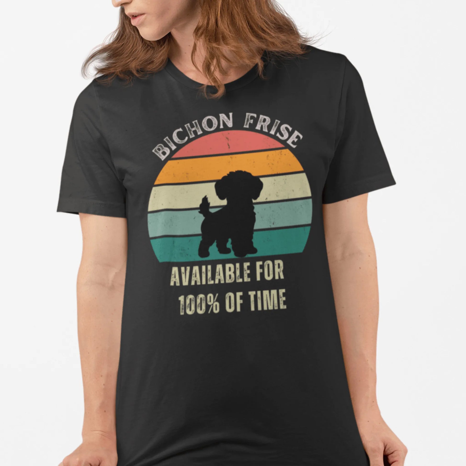 "Funny unisex t-shirt for dog owners with the text 'Available For 100% Of Time' printed on the front – humorous pet lover apparel"