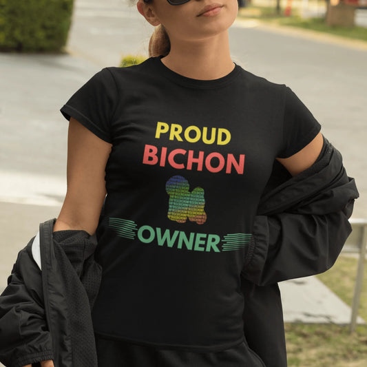 "Colorful and funny unisex Bichon Frise dog owner T-shirt – unique graphic tee for proud Bichon Frise lovers and pet parents."