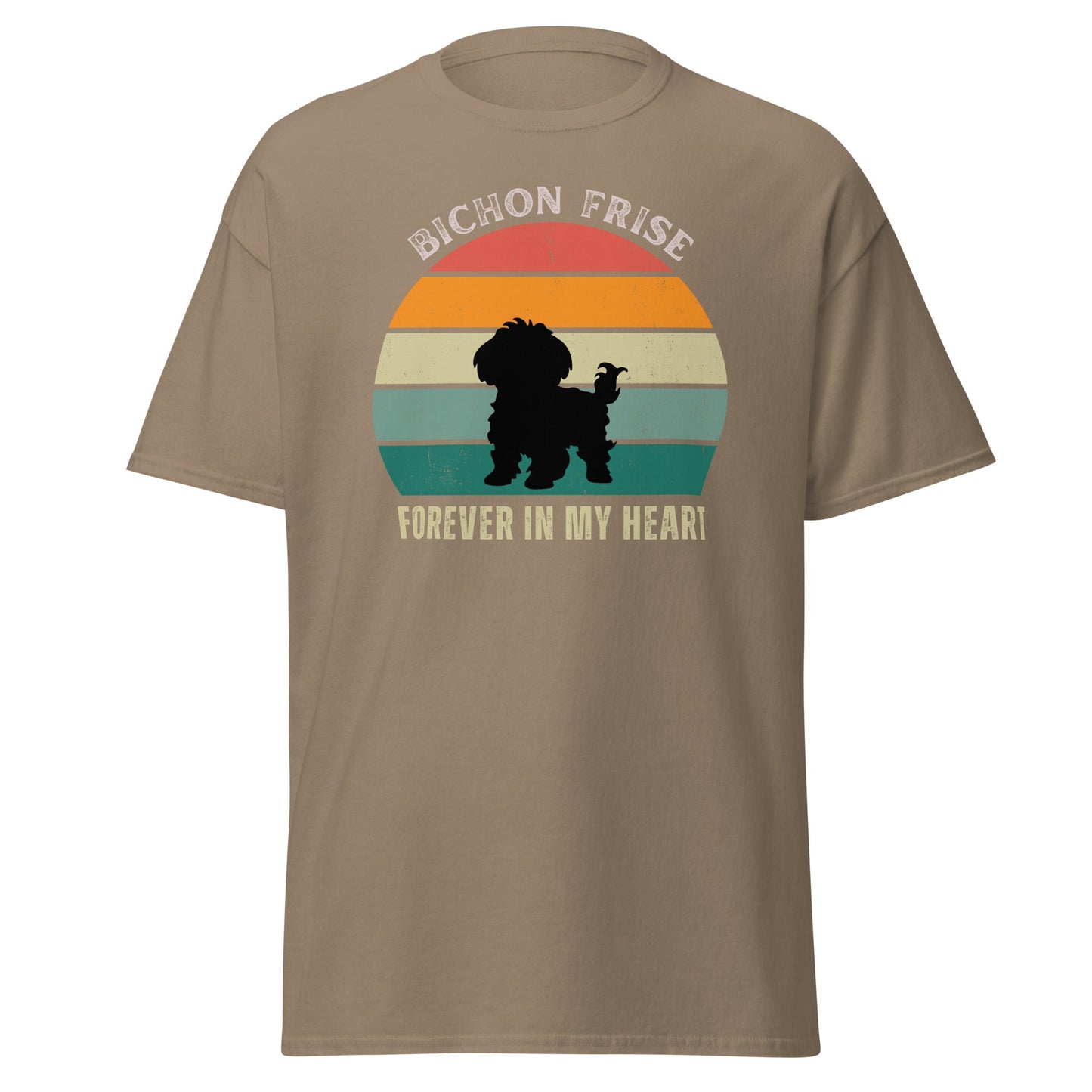 "Forever In My Heart funny unisex t-shirt with cute Bichon Frise dog illustration, heartfelt and playful design for dog lovers, perfect gift for Bichon owners"