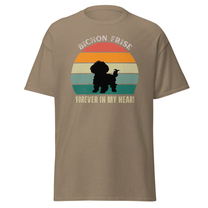 "Forever In My Heart funny unisex t-shirt with cute Bichon Frise dog illustration, heartfelt and playful design for dog lovers, perfect gift for Bichon owners"