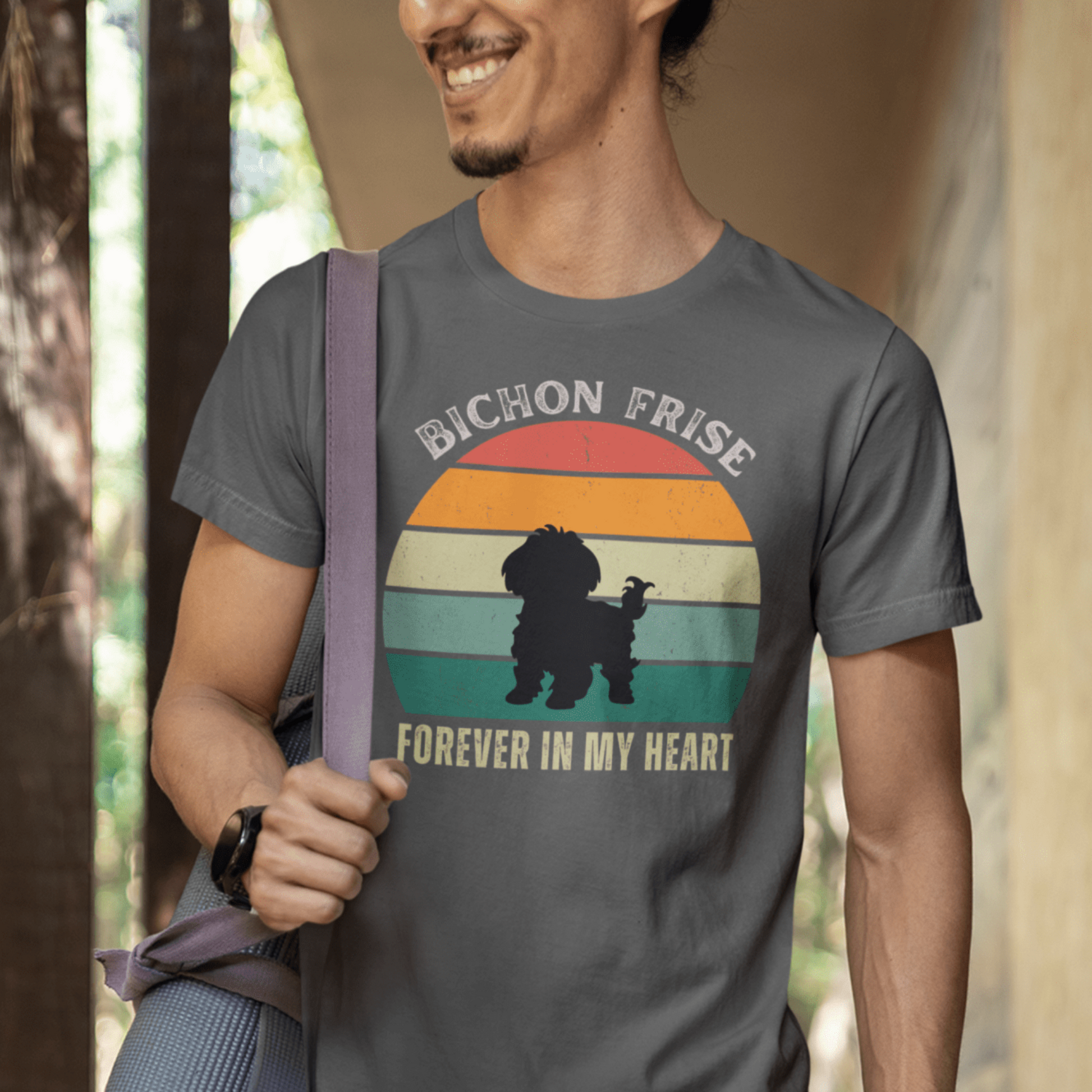 "Forever In My Heart funny unisex t-shirt with cute Bichon Frise dog illustration, heartfelt and playful design for dog lovers, perfect gift for Bichon owners"