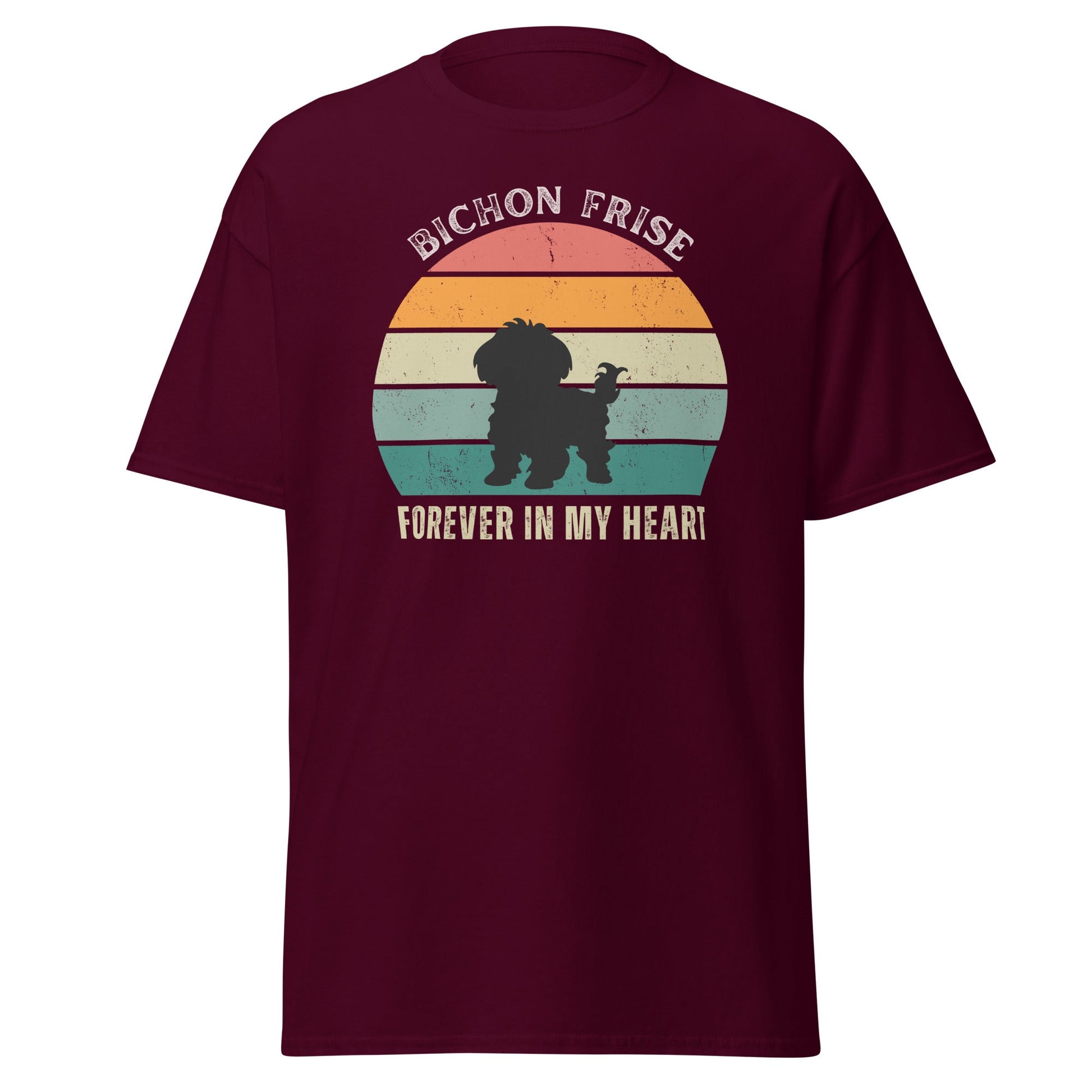"Forever In My Heart funny unisex t-shirt with cute Bichon Frise dog illustration, heartfelt and playful design for dog lovers, perfect gift for Bichon owners"