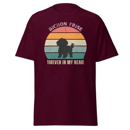 "Forever In My Heart funny unisex t-shirt with cute Bichon Frise dog illustration, heartfelt and playful design for dog lovers, perfect gift for Bichon owners"