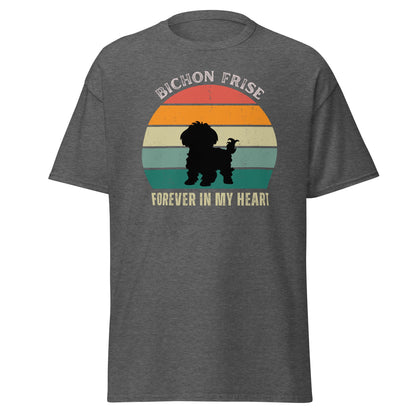 "Forever In My Heart funny unisex t-shirt with cute Bichon Frise dog illustration, heartfelt and playful design for dog lovers, perfect gift for Bichon owners"