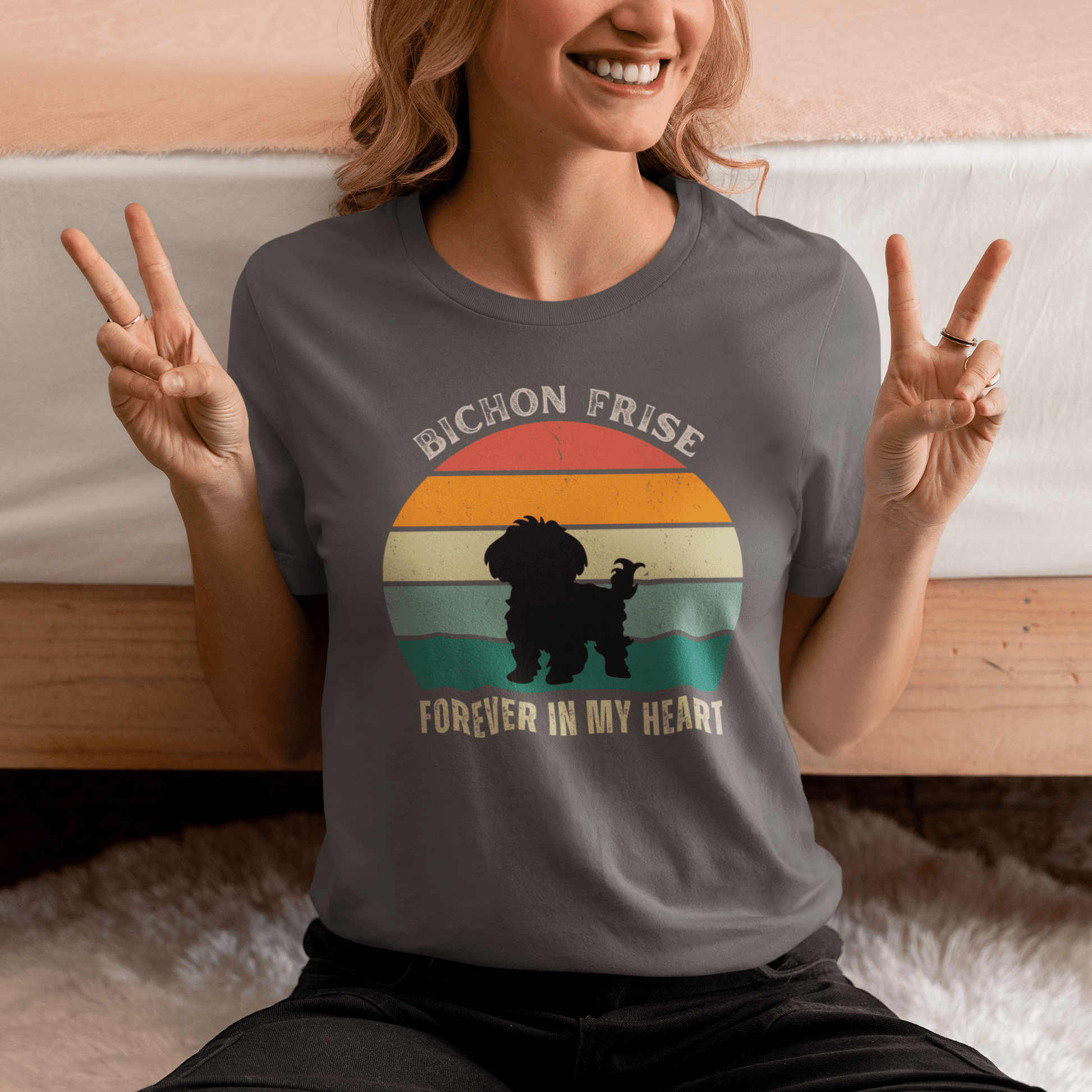 "Forever In My Heart funny unisex t-shirt with cute Bichon Frise dog illustration, heartfelt and playful design for dog lovers, perfect gift for Bichon owners"